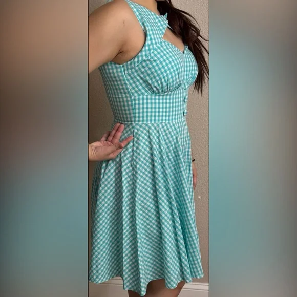 Voodoo Vixen Blue Gingham Retro Dress size M - Picture 2 of 6